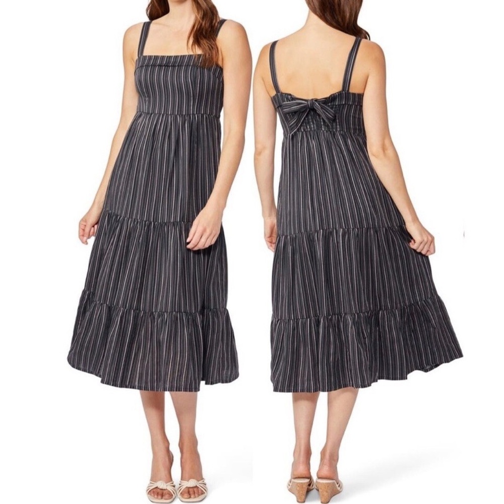 PAIGE navy Sleeveless Tiered Midi Dress